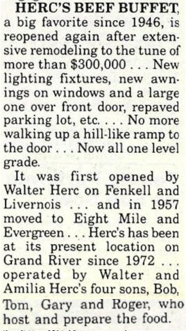 Hercs Beef Buffet - 1989 Detroit Jewish News Article On Hercs